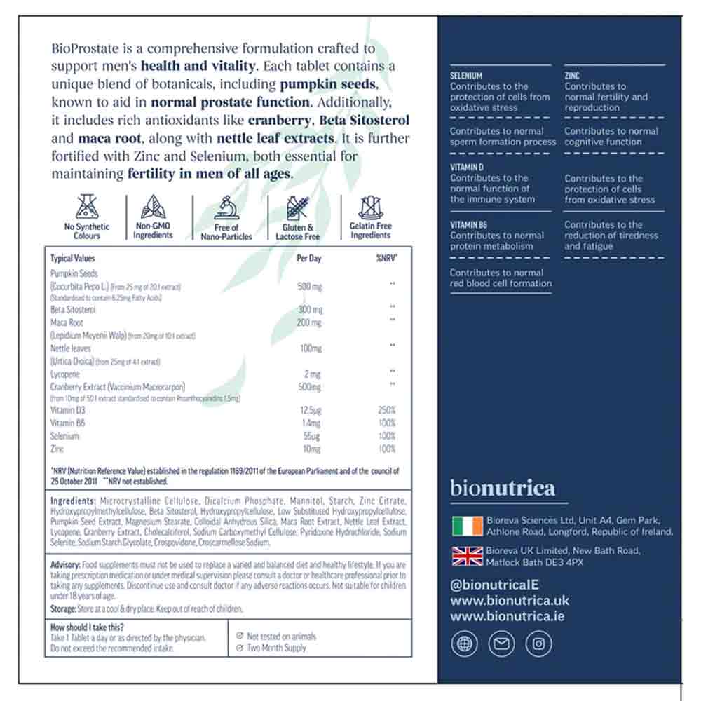 Bionutrica BioProstate Food Supplement 60 Tablets - Image 7