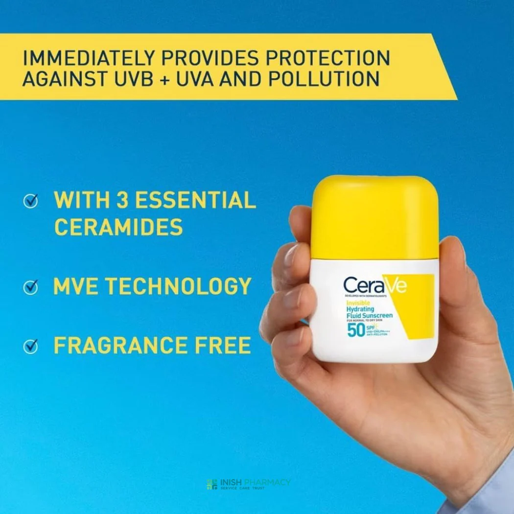 CeraVe Invisible Fluid Hydratant Sunscreen SPF50 50ml - Image 4