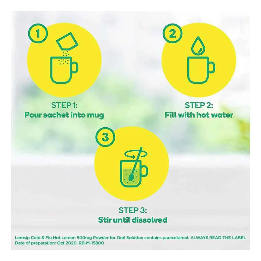Lemsip Cold & Flu 500mg Hot Lemon - Image 3