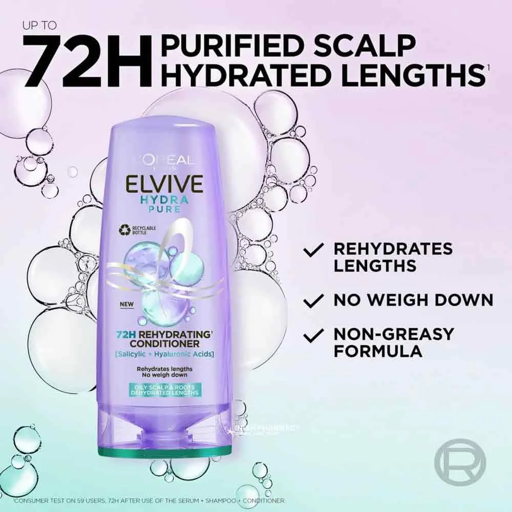 L'Oreal Elvive Hydra Pure 72h Purifying Conditioner 500ml - Image 2