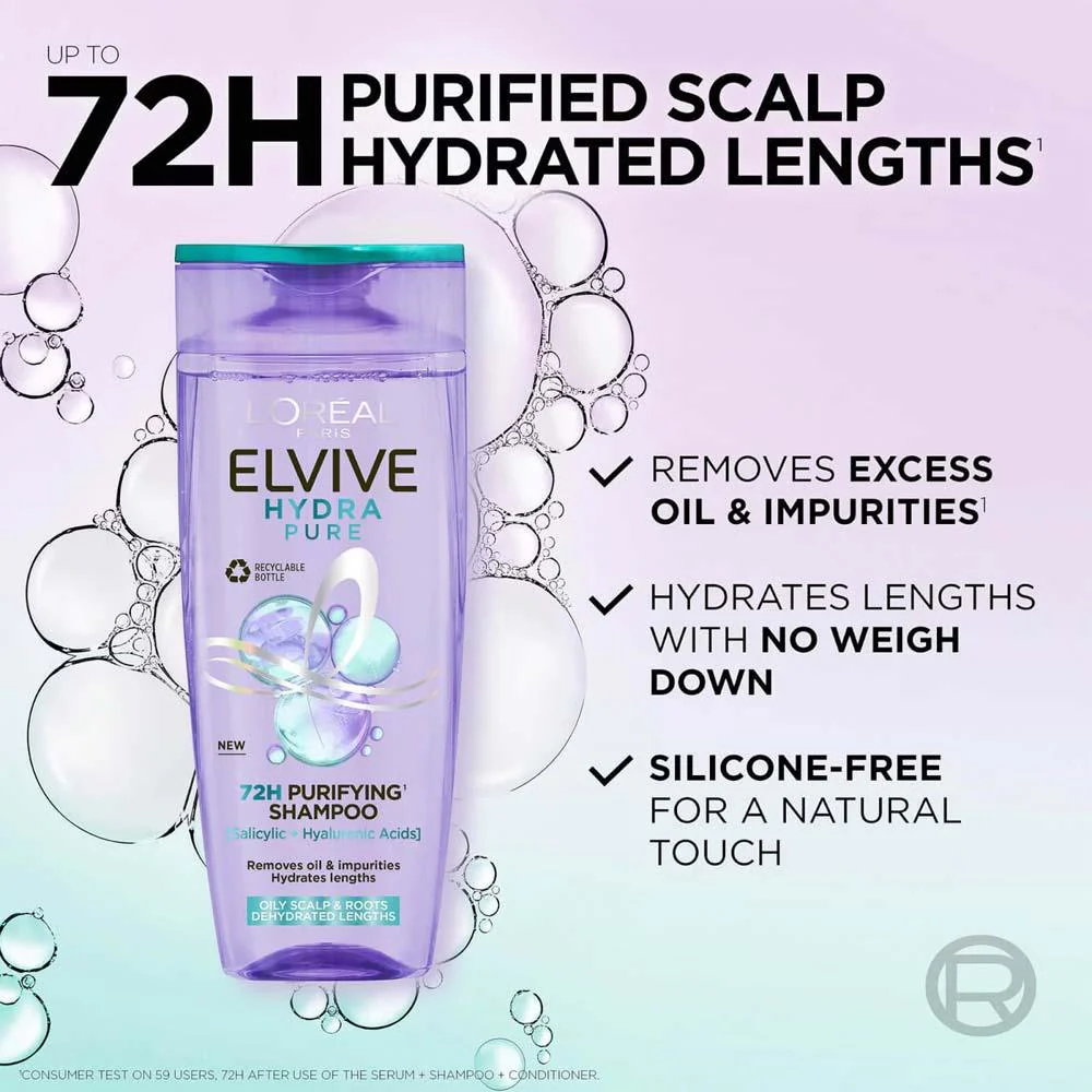 L'Oreal Elvive Hydra Pure 72h Purifying Shampoo 700ml - Image 2