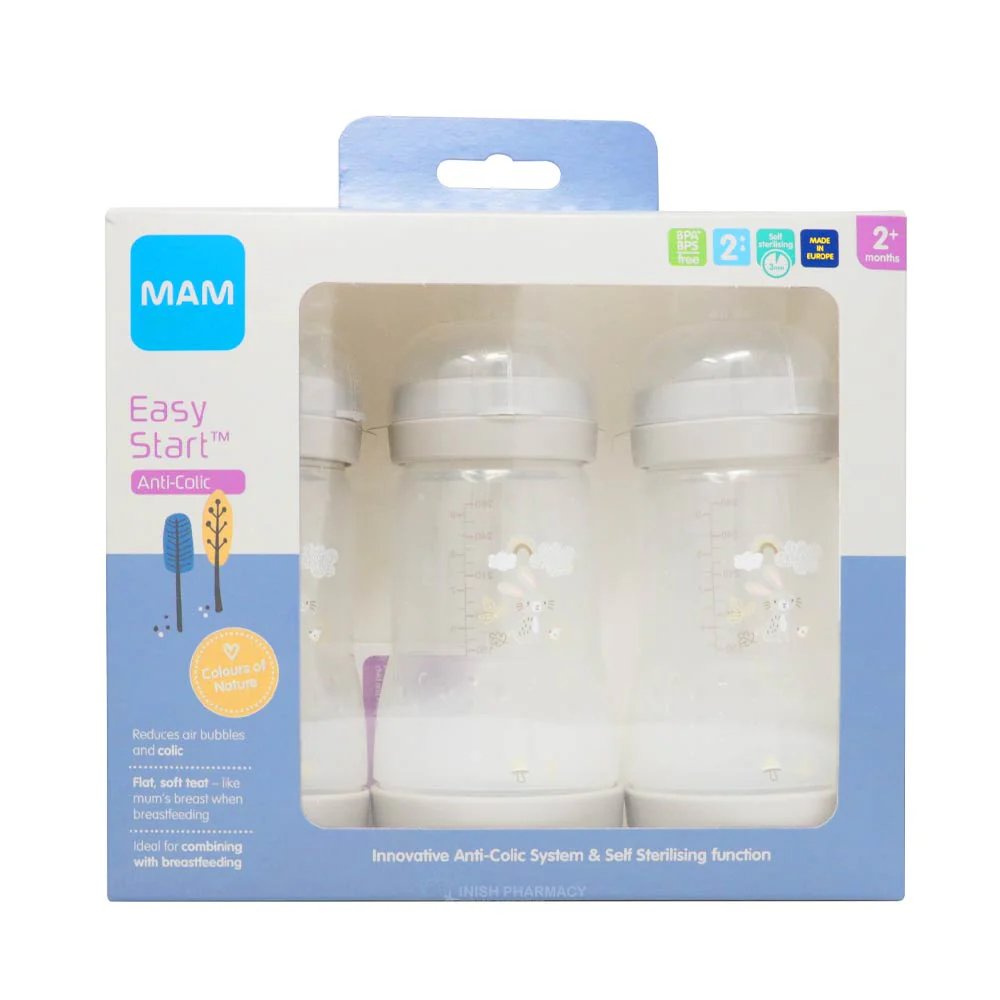 MAM Easy Start Anti-Colic Bottle 2m+ 260ml Pack of 3 Cream