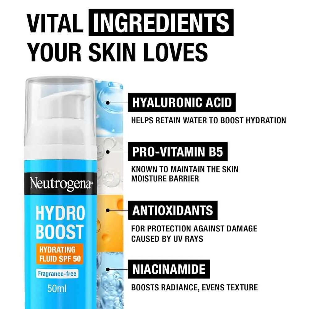 Neutrogena Hydro Boost Hyaluronic Acid SPF50 Hydrating Fluid 50ml - Image 5
