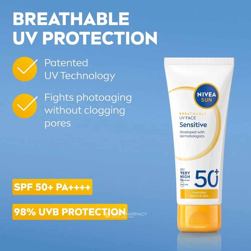Nivea Sun UV Face Sensitive Cream SPF50 40ml - Image 6