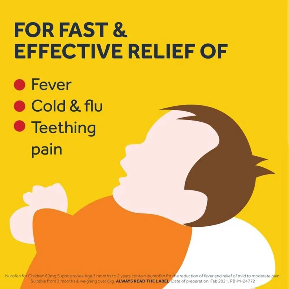 Nurofen For Children 60mg Suppositories (3-24 Months) 10 Pack - Image 4