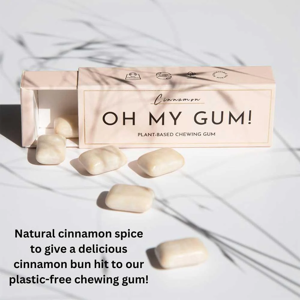 Oh My Gum! Cinnamon Flavoured Plant Based Chewing Gum 10 Pieces - Image 3