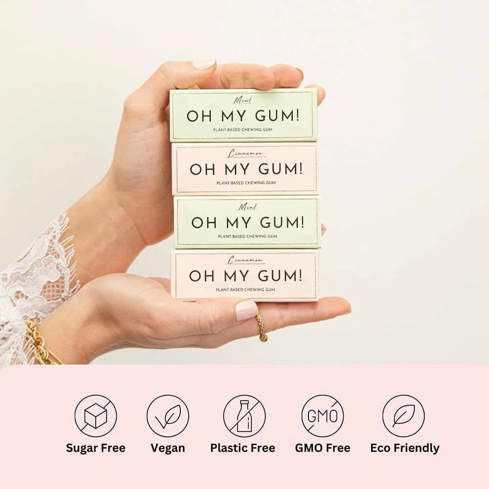 Oh My Gum! Cinnamon Flavoured Plant Based Chewing Gum 10 Pieces - Image 5