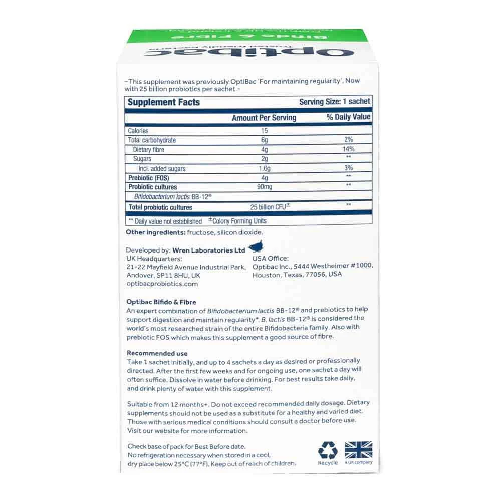 Optibac Probiotics 25 Billion Bifidobacteria & Fibre 30 Sachets - Image 4