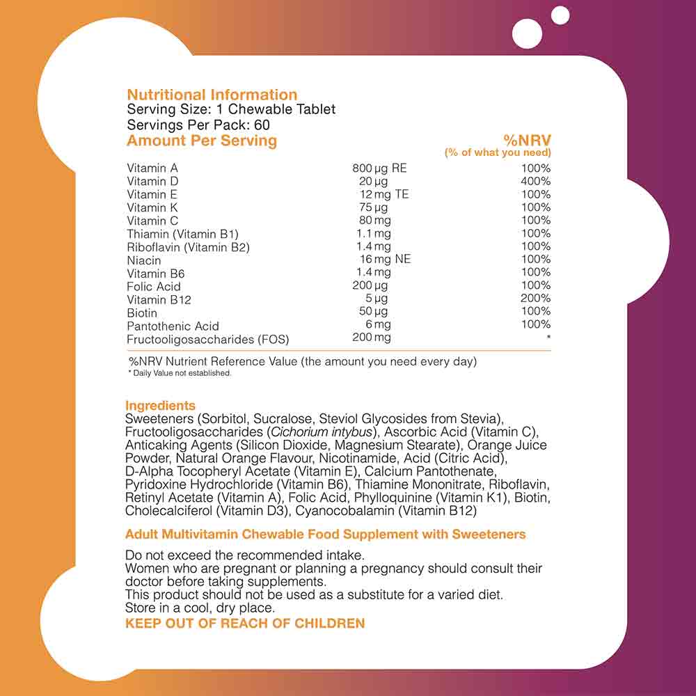 Pro-Ven Vitamins Adult Multivitamin Orange Flavour 60 Chewables - Image 5