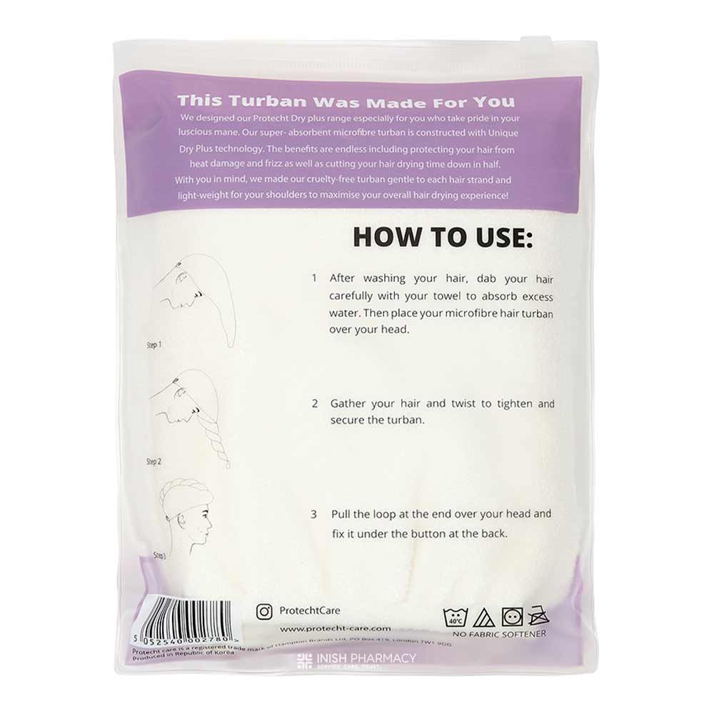 Protecht Dry Plus Super Absorbent Hair Turban White - Image 2