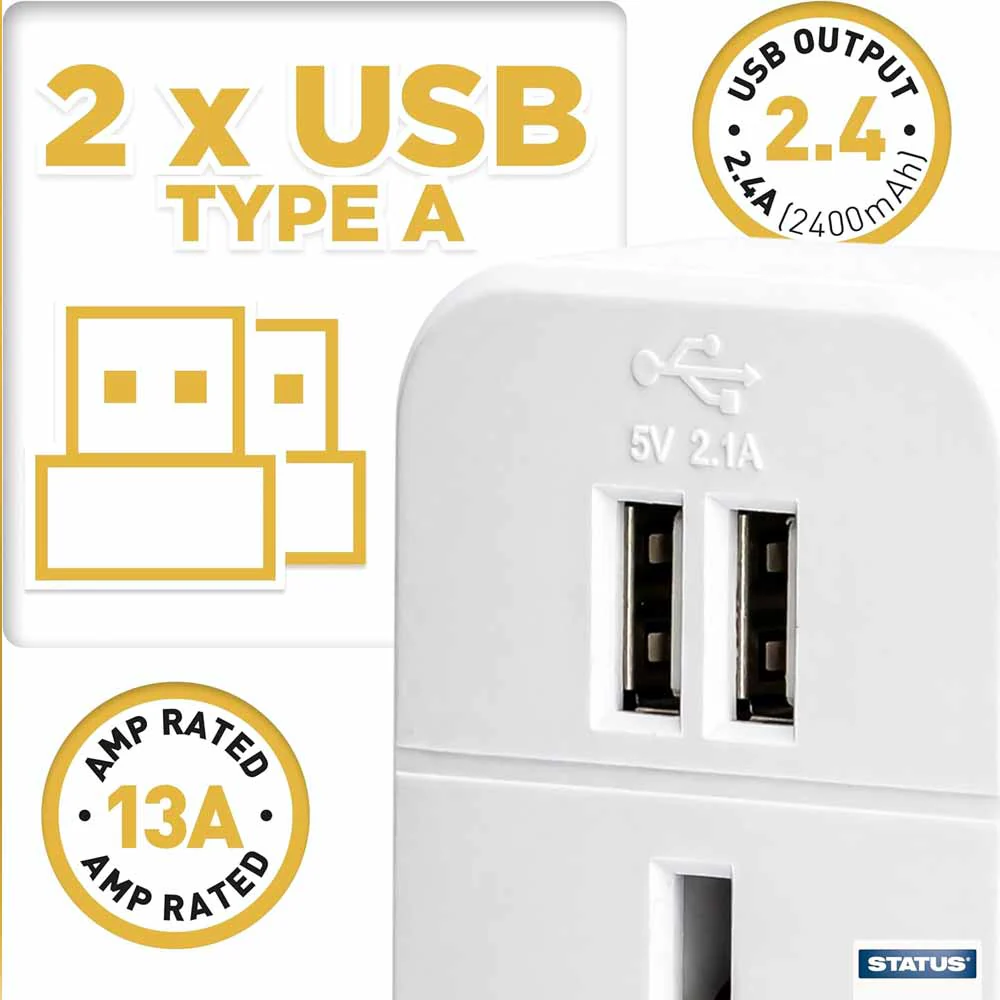 Status European Travel Adaptor With 2 x USB - Image 3