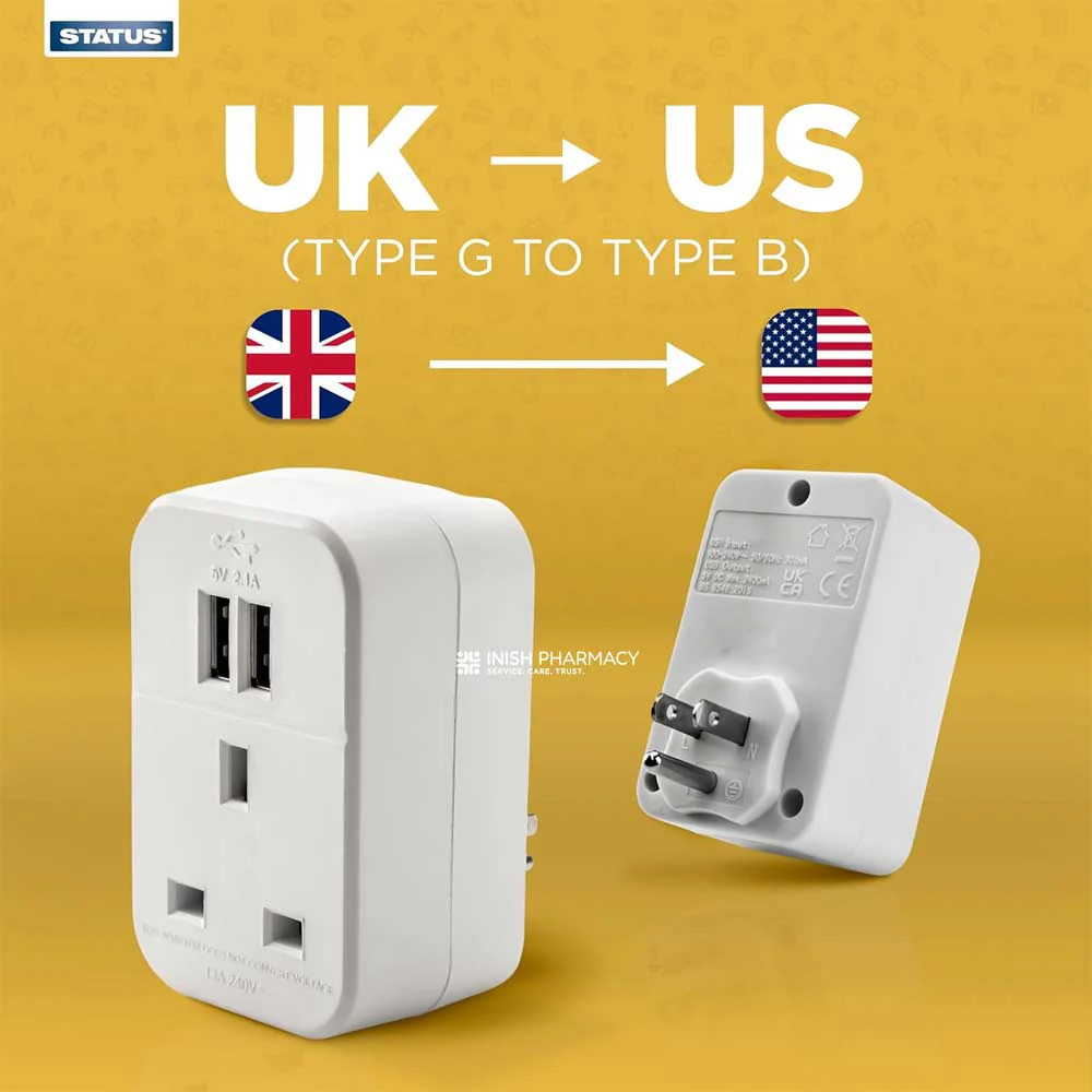 Status Intercontinental Travel Adaptor With 2 x USB - Image 2