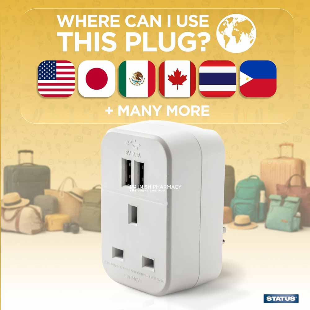 Status Intercontinental Travel Adaptor With 2 x USB - Image 4
