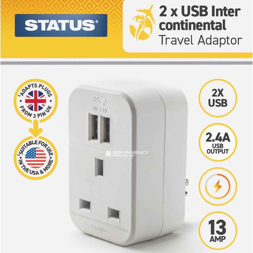 Status Intercontinental Travel Adaptor With 2 x USB - Image 6