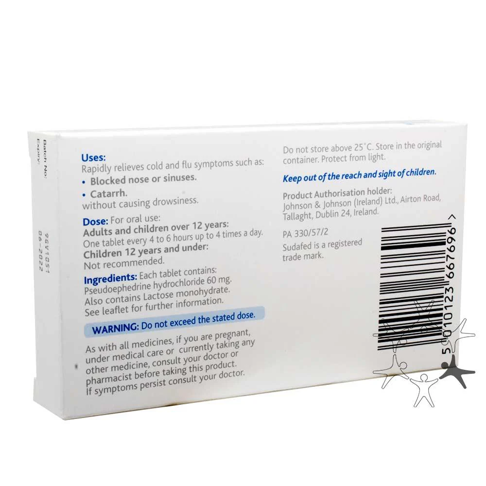 Sudafed Decongestant 60mg Pseudoephedrine Tablets 12 Pack - Image 2
