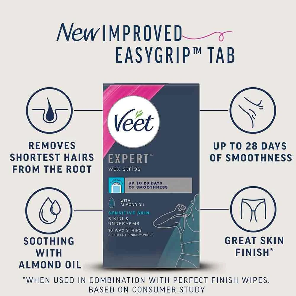 Veet Expert Bikini and Underm Wax Strips For Sensitive Skin 16 Pack - Image 2