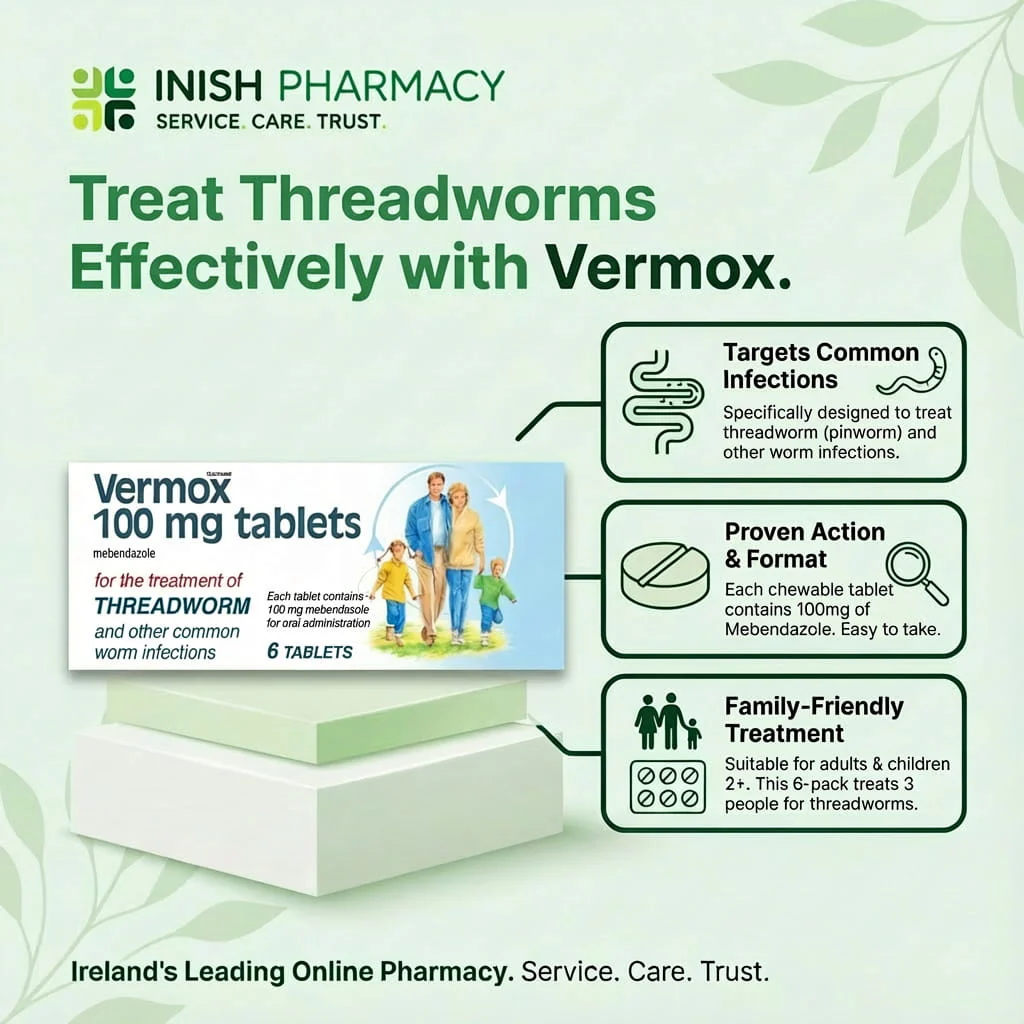 Vermox 100mg Mebendazole Tablets 6 Pack - Image 2
