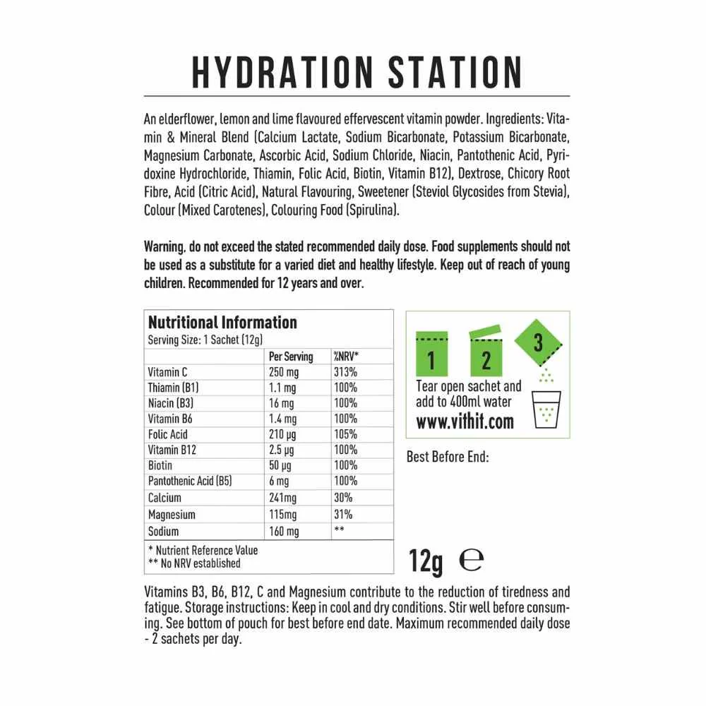 Vit-Hit Hydration Station Effervescent Lemon Lime & Elderflower 14 Sachets - Image 2