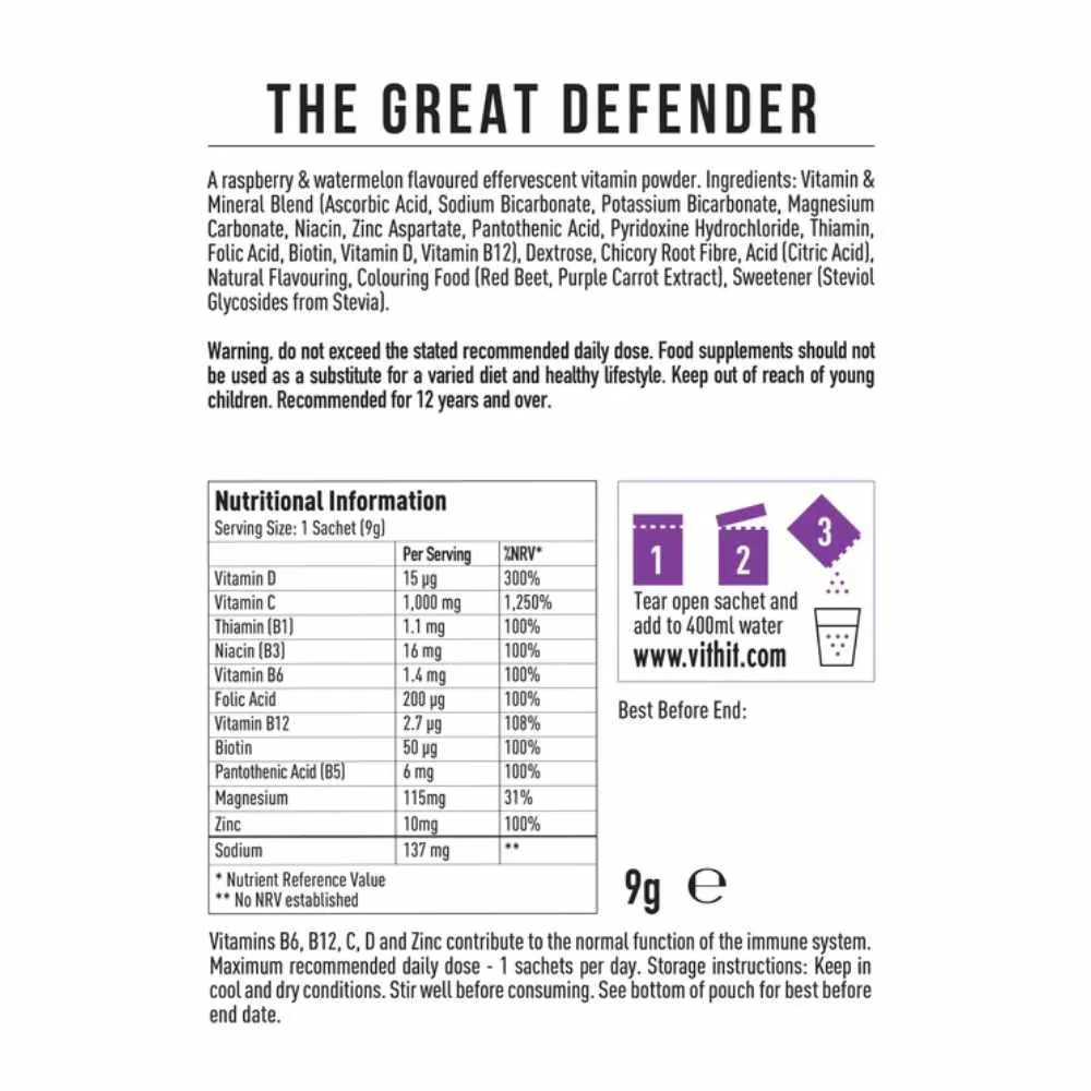 Vit-Hit The Great Defender Effervescent Raspberry & Watermelon 14 Sachets - Image 2